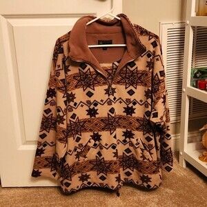 Brooks Brothers Brown Print Pullover Sweater w/ Quarter Zip Size L